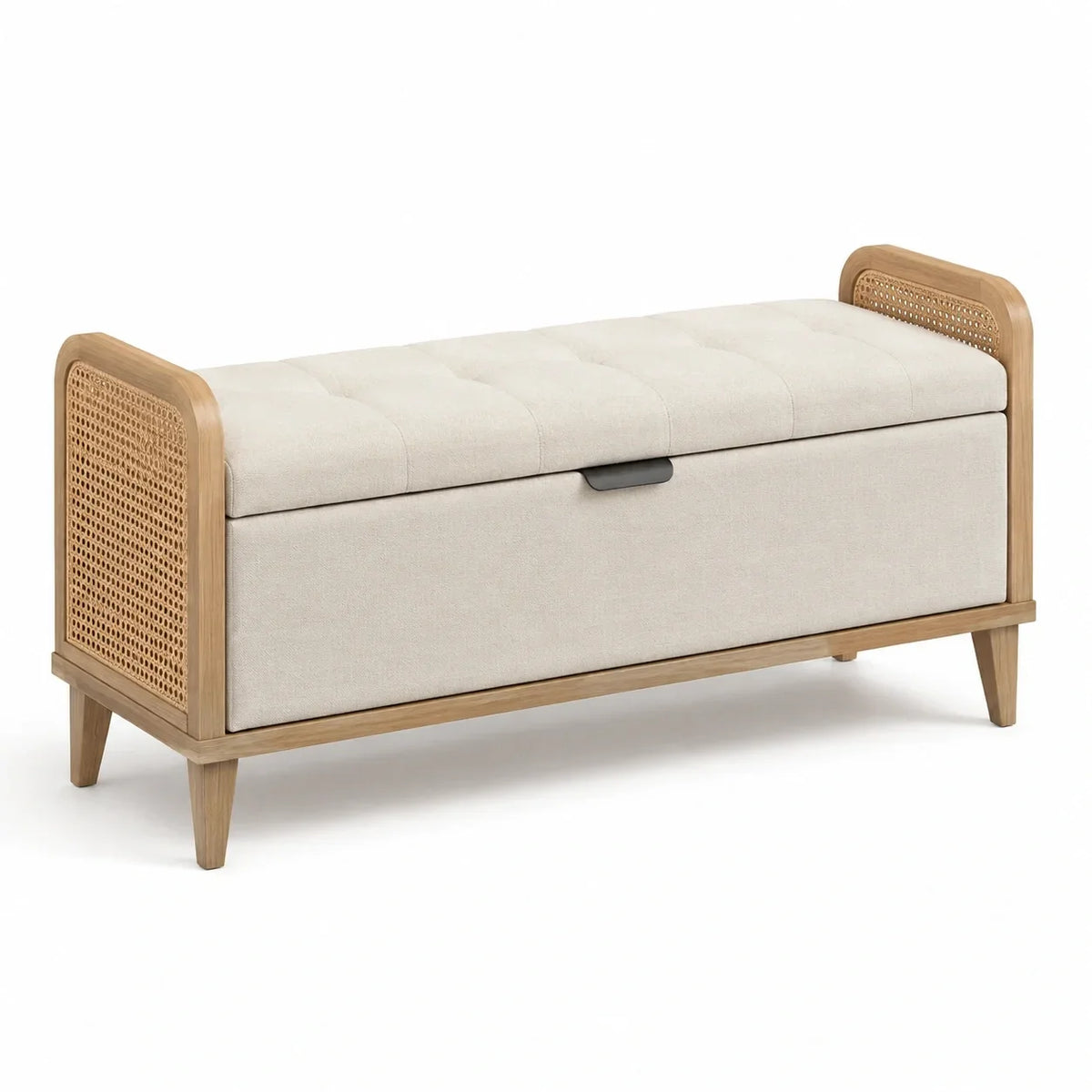 Banco de almacenamiento tapizado en l ino con estructura de madera, beige