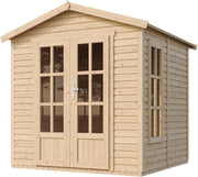 TIMBELA M351FB Caseta de Madera con Suelo y Tejas Asfálticas Rojas, An233xPr222xAl233 cm – Cobertizo Multifuncional, Oficina, Taller, Estudio de Jardín