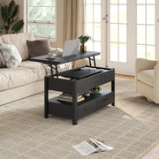Mesa de centro elevable Furnihold con cajones y compartimento secreto, mesa de salón convertible en mesa de comedor, negro