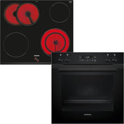 Siemens EQ211KAAB Set de horno empotrable iQ300, combinación de horno y placa integrable de 60 cm de ancho, precalentamiento rápido, esmalte brillante color granito, aire caliente 3D, zona para asados, negro