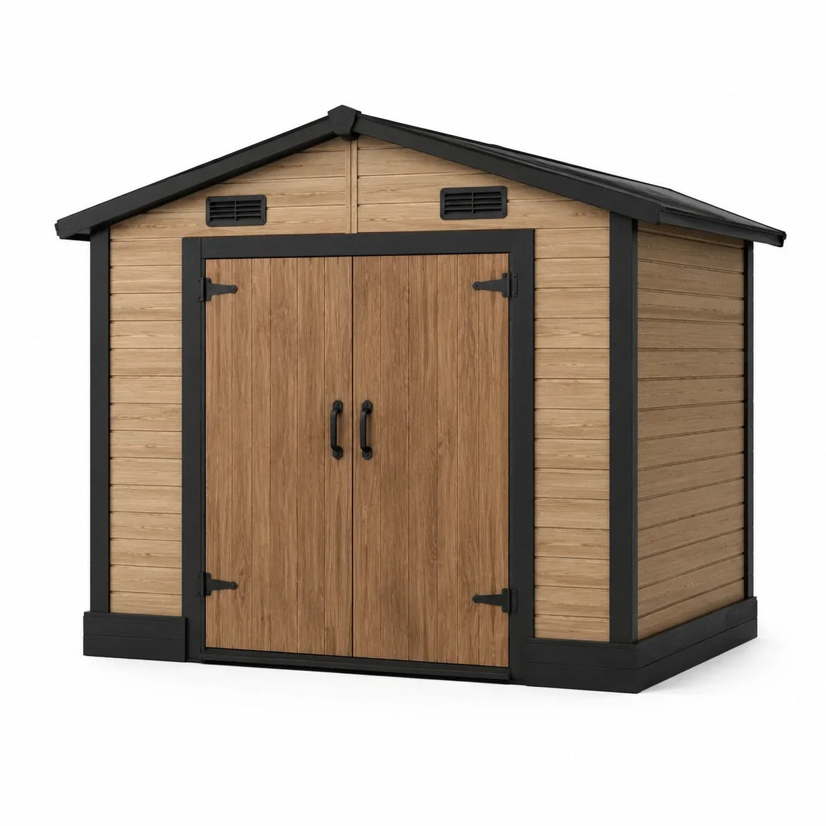 Caseta de jardín de polipropileno con aspecto de madera, color marrón claro