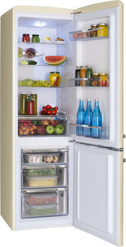 Frigorífico combi retro Amica 244 L 181 x 55 x 61,5 cm KGCR 387 101 B | 181 L frigorífico 63 L congelador, iluminación LED, descongelación automática, cristal de seguridad, botellero cromado, funcionamiento silencioso