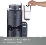 Melitta AromaFresh - Cafetera de filtro - con jarra de cristal - molinillo integrado - función de temporizador - 10 tazas - Negro puro