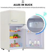 Refrigerador con congelador Merax, combinación frigorífico-congelador, frigorífico pequeño con 51L y congelador de 21L, silencioso, LED, estantes de vidrio, cajón para verduras, estantes en la puerta, para cocina, sala de estar, oficina, negro
