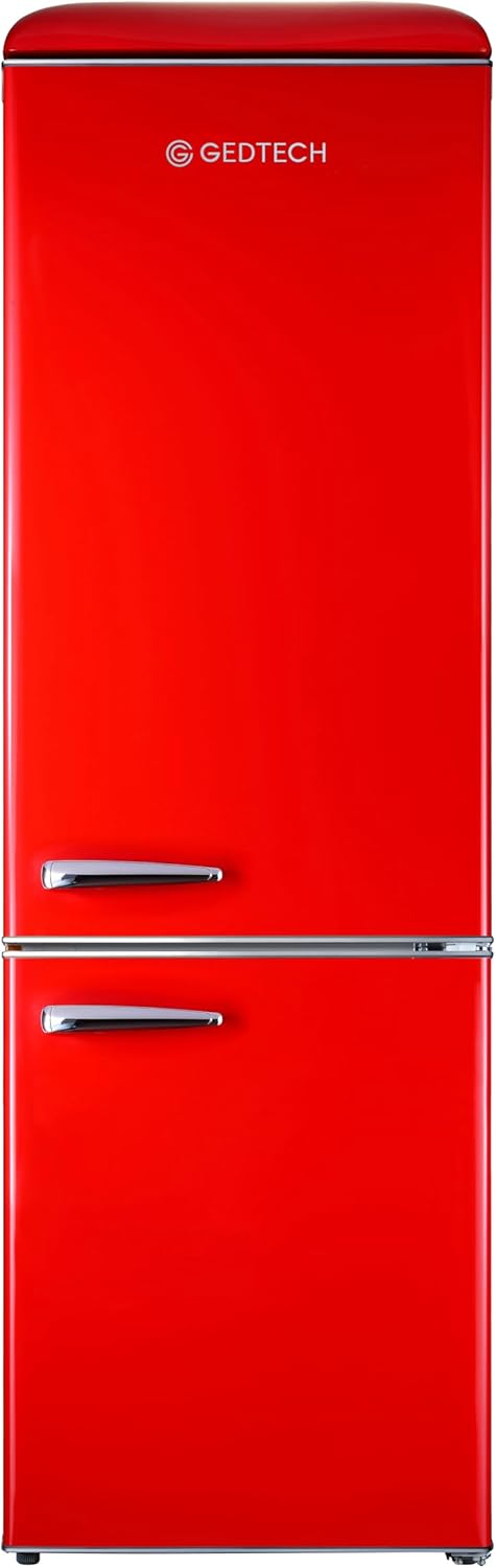 GEDTECH Refrigerador combinado vintage GCBV310RD - Congelador inferior - Rojo - Capacidad 310 L - Bajo consumo