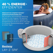 Bestway Lay-Z-SPA Spa inflable de bajo consumo Miami AirJet, Ø 180 x 66 cm, 4 personas, calefacción, protector contra heladas, 120 chorros AirJet, aislamiento de bajo consumo, cubierta térmica, azul oscuro