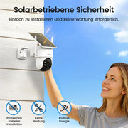 Cámara de seguridad exterior solar aosu D1 2K, 32 GB sin suscripción, PTZ 360°, sistema de 4 cámaras, visión nocturna a color, audio bidireccional, Wi-Fi 2,4/5 GHz