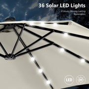 Sombrilla de mercado para exteriores de doble cara MAISON ARTS de 15 pies, rectangular, con manivela, luces LED solares y base incluida