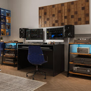 Rack HiFi de madera de 4 niveles con regletas y estante ajustable | Mesa para tocadiscos con ruedas y luces LED, estante para sistema estéreo, soporte multimedia para audio, equipos de sonido, TV, 60x52x78 cm