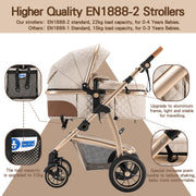 Cochecito 3 en 1 Gcarebb, silla de paseo con portabebés, cochecito completo con altura ajustable, cochecito combinado con marco de aluminio para recién nacidos de 0 a 4 años