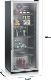 Frigorífico para botellas SEVERIN, con cerradura integrada e iluminación LED integrada, 118 L de capacidad útil, negro/plata, FSK 8840
