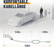 Wallbox móvil ABSINA de 11 kW con potencia de carga ajustable: cable de carga tipo 2 para coche eléctrico, 16 A, trifásico, IP67, con cable de 6,6 m; cargador de 11 kW para i3, e-Up, ID.3, Zoe, fortwo, Kona y muchos más