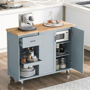 Isla de cocina con encimera plegable, carrito de almacenamiento para cocina con estante extraíble, toallero y cajón, ruedas giratorias