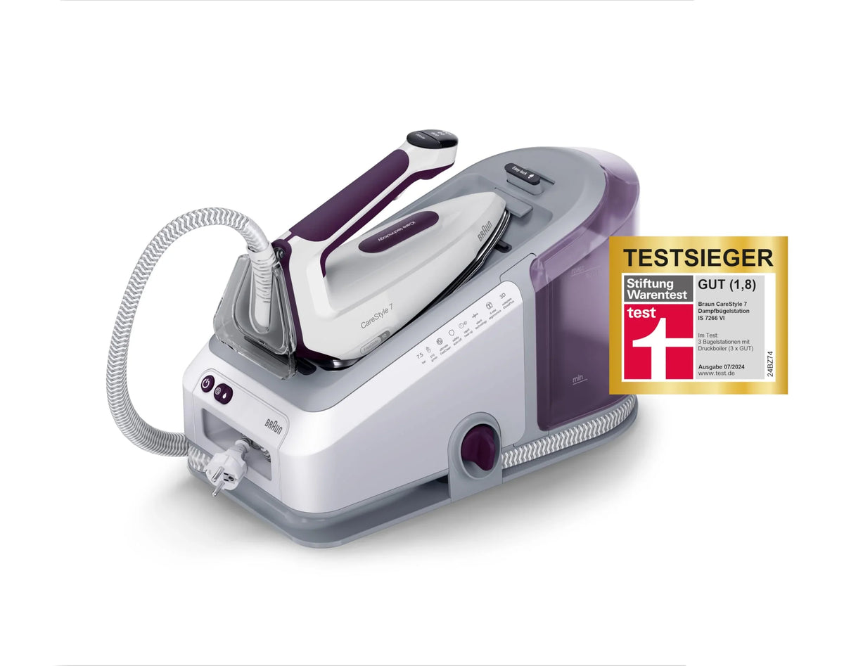 Centro de planchado Braun Household CareStyle 7 IS 7266 VI FreeGlide 3D iCare golpe de vapor 550 g/min depósito 2L 2700 W blanco violeta