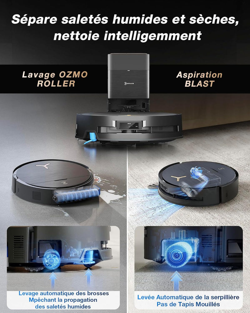 ECOVACS DEEBOT X9 PRO OMNI Robot Aspirador y Fregasuelos, Robot Aspirador 16600Pa, Ultrafino, Tecnología BLAST, Autolimpieza instantánea OZMO ROLLER, ZeroTangle3.0, TruEdge2.0, Lavado con agua caliente, Negro