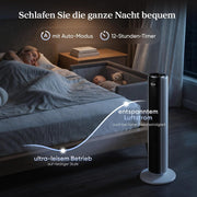 Ventilador de torre Levoit con modo de suspensión avanzado, silencioso, temporizador de 12 horas, 4 modos, 5 velocidades, modo automático con sensor, oscilación, mando a distancia, blanco, 92 cm
