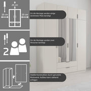 Rauch Möbel Lagoa, armario, ropero para dormitorio, habitación infantil, habitación juvenil, 3 puertas con espejo, 2 cajones, con accesorios básicos, color blanco, ancho 136 cm