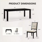 Juego de comedor moderno - Mesa de 80" + 6 sillas acolchadas, estructura de madera maciza, capacidad de la mesa de 400 lbs, fácil montaje