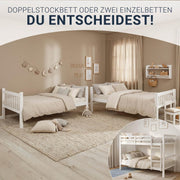Homestyle4u, litera para 2 niños 90x200 con escalera, madera de pino blanco, cama alta 90x200 divisible en 2 camas infantiles, litera doble
