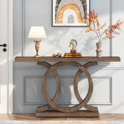 Mesa Consola Vintage con Base Geométrica Mesa de Pasillo de Madera