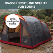 JUSTCAMP Atlanta 3, 5 o 7 personas, tienda de campaña tipo túnel con altura interior, toldo, suelo, mosquitera, impermeable, camping, festival