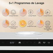 YU YUSING Mini Lavavajillas Compacto 45cm, 4 Cubiertos, 5+1 Programas, Secado PTC, Con o Sin Toma de Agua, Lavavajillas Pequeño de Libre Instalación, Portátil, Depósito 5L, Pantalla LED, Blanco y Negro