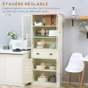HOMCOM Aparador Mueble de Cocina Armario de Almacenaje con 4 Puertas, 2 de ellas de Cristal y 1 Cajón, 182,5 cm de Altura con Estantes Ajustables - Beige