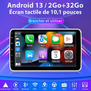 Autorradio Hexinex Android 13 Universal 1 DIN | Pantalla táctil HD de 10 pulgadas | 2 GB + 32 GB | Compatible con CarPlay y Android Auto | Cámara de visión trasera incluida | GPS, WiFi, Bluetooth, FM RDS, control al volante