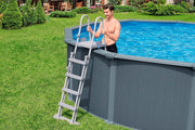 Set completo de piscina con pared de acero Bestway Hydrium redonda 488 x 132 cm, efecto madera gris, piscina de jardín, piscina elevada, filtro de arena