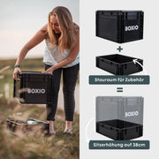 Inodoro seco BOXIO Toilet Max+ sin químicos para camping, furgoneta, aire libre, tienda de techo, base Eurobox, sin electricidad, 40x30x28