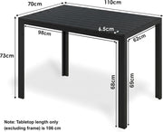 Mesa de jardín LIFERUN 110x70 cm con marco de aluminio - Mesa de balcón rectangular de WPC para 4-6 personas, mesa de terraza resistente a la intemperie y a los rayos UV, mesa de comedor exterior moderna con aspecto de madera, negro