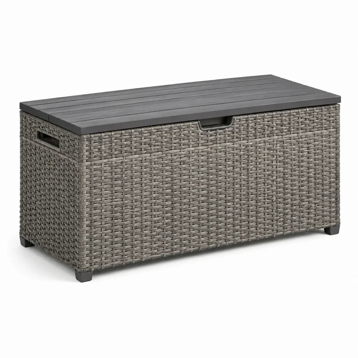 Caja de almacenamiento de plástico imitación ratán gris
