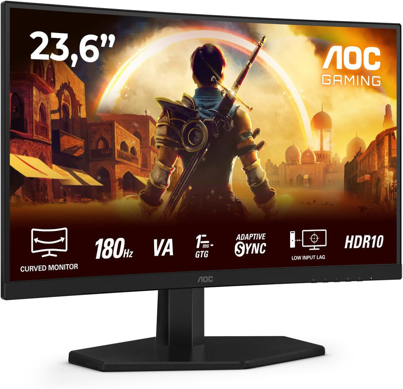 AOC Gaming C24G42E - Monitor curvo Full HD de 24 pulgadas, 180 Hz, 0,5 ms, FreeSync Premium (1920x1080, 1x HDMI 2.0, 1x DisplayPort 1.4) Negro