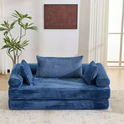 Sofá cama convertible de pana, 2 plazas, color gris oscuro / gris / verde / azul marino
