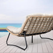 Sofá biplaza doble Papasan con cojín, ratán PE para todo tipo de clima y estructura metálica para interior/exterior