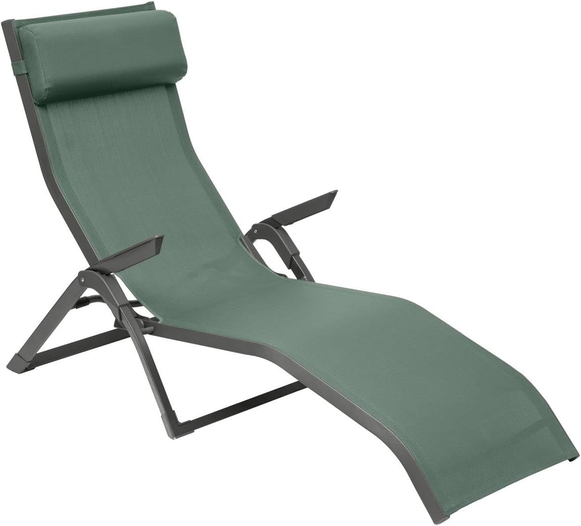 Hespéride - Tumbona plegable Décima - Verde oliva y grafito - Aluminio resistente a la corrosión, 2 posiciones, apilable - Para jardín, piscina, tomar el sol