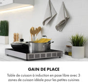KLARSTEIN TrinityCook - placa de inducción, de libre instalación, 3400 W, 3 zonas de cocción, temporizador, 9 niveles, 60 a 240 °C, protección contra sobrecalentamiento, bloqueo infantil - negro