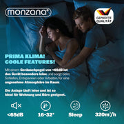 Aire acondicionado portátil Monzana® MZKA2000, manguera de escape, 7000 BTU, 3 en 1, 750 W, temporizador 24 h, 25 m², mando a distancia, deshumidificador, kit de sellado para ventanas, climatizador