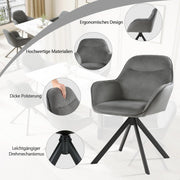 Juego de 6 sillas de comedor giratorias con reposabrazos: silla de comedor giratoria 360°, silla tapizada de terciopelo, silla de cocina giratoria con patas de metal para comedor, cocina, sala de estar, gris oscuro