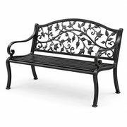 Banco de jardín de aluminio con diseño de hojas negro 126 cm