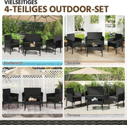 Yaheetech Set de muebles de jardín de 4 piezas, conjunto de muebles de balcón de poliratán para exterior con sofá de 2 plazas, 2 sillas, mesa y cojines para terraza/balcón/jardín, negro y gris