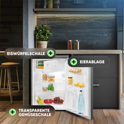 Frigorífico con congelador pequeño Bomann | Nevera con 2 estantes | silencioso | con congelador de 4 estrellas | frigorífico pequeño con compartimento para frutas y verduras | bisagra de puerta intercambiable | KS 7251 inox