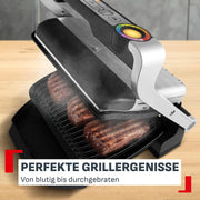 Tefal OptiGrill+ Parrilla de contacto, 6 programas, indicador de nivel de cocción, placas extraíbles, modo manual, resultados de asado óptimos gracias a la medición del grosor, parrilla eléctrica, acero inoxidable, GC712D12