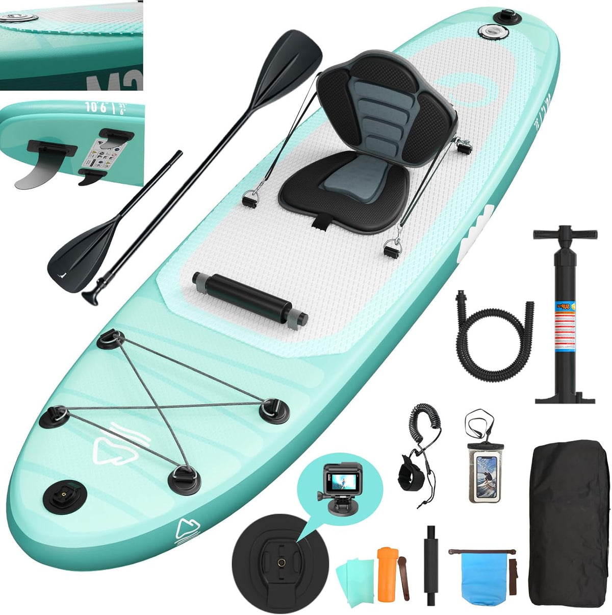 Tabla de Stand Up Paddle JUMMICO, 320 cm x 80 cm x 15 cm, tabla de SUP inflable, Stand Up Paddle 2 en 1 con asiento de kayak, protección ajustable contra rayones y accesorios, hasta 160 kg