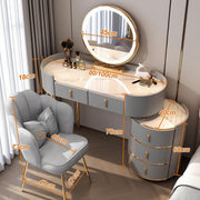 Tocador de maquillaje grande blanco, mesa de cosméticos con espejo de iluminación de 3 modos de color y taburete, mesa de maquillaje, tocador con 5 cajones, tocador de montaje flexible (Gris B, 100 cm)