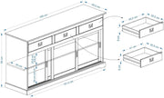 Aparador IDIMEX Savona con 3 puertas y 3 cajones, madera maciza, color roble, mueble buffet, vajillero, madera maciza