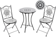 Set de balcón Beliani de 3 piezas de hierro, mesa de mosaico blanco/negro con 2 sillas plegables Comiso