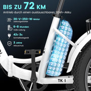 MOONCOOL Bicicleta eléctrica de tres ruedas plegable, bicicleta eléctrica de 20" para hombre y mujer, batería de 36V 20Ah, motor de 250W 45 Nm, pantalla LCD, resistente al agua IP65, 3 modos de conducción, con cestas grandes y reposapiés
