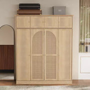 Armario ropero de gran capacidad de 8 puertas con barra para colgar, estantes ajustables y puertas decorativas de ratán, 70.87" de alto