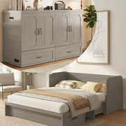 Cama Murphy convertible tamaño queen Mjkone con colchón, carga USB y cajones de almacenamiento